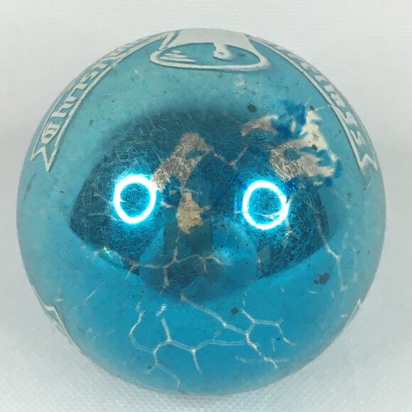 Vintage Shiny Brite Small Blue Glass Ball Stencil Christmas Greetings Ornament - Picture 5 of 9